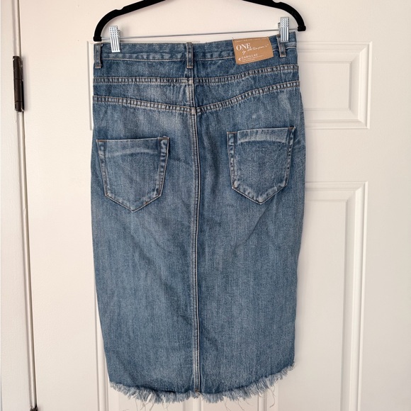 One Teaspoon Cadillac High Waist rise Skirt Size 30 denim midi distressed pencil - Picture 3 of 6